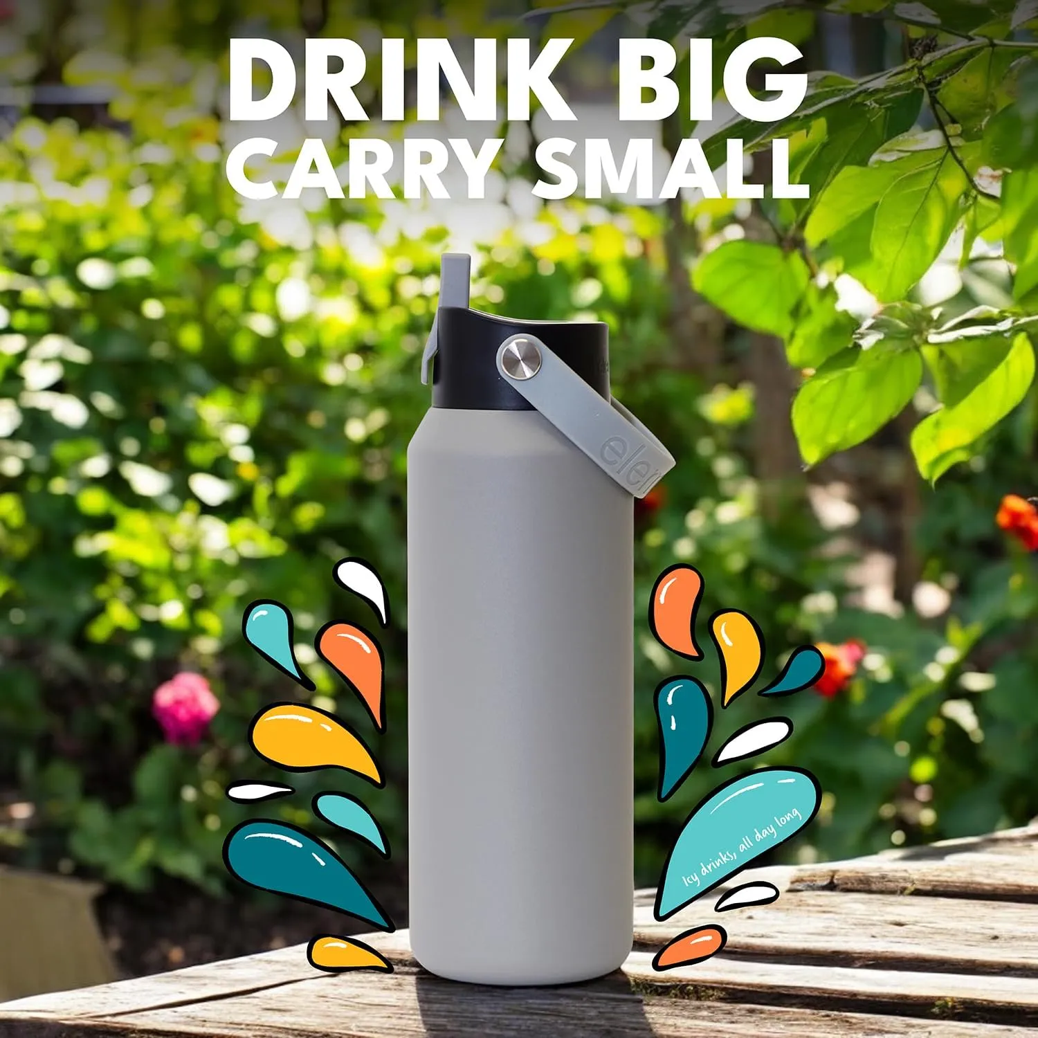 Elemental Core Stainless Steel Water Bottle with Straw - Leak Proof Double Wall Insulated Water Bottles for Travel, Sports and Gym - BPA Free Sport Thermos with Flip-up Straws - 40oz, Graphite