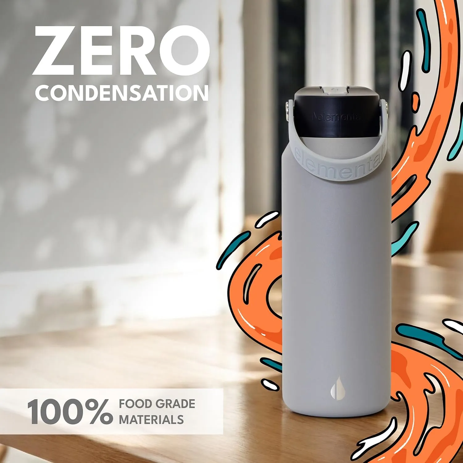 Elemental Core Stainless Steel Water Bottle with Straw - Leak Proof Double Wall Insulated Water Bottles for Travel, Sports and Gym - BPA Free Sport Thermos with Flip-up Straws - 40oz, Graphite