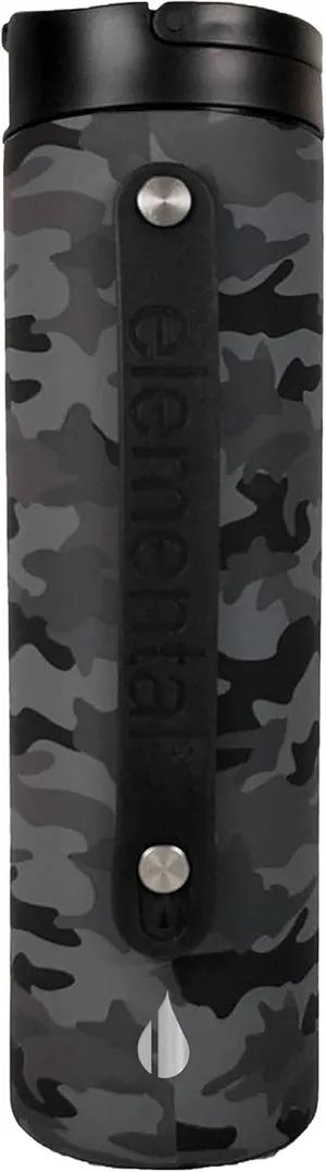 Elemental Iconic Stainless Steel Water Bottle with Straw - 20 oz Leak Proof Triple Wall Insulated Water Bottles for Travel and Sports - Reusable Gym Water Bottle with 2 Straws - Black Camo