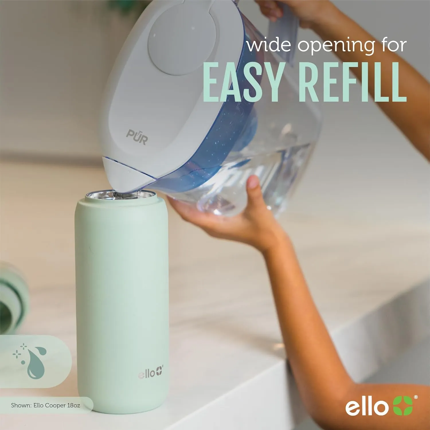 Ello Cooper 22oz Stainless Steel Water Bottle with 2 Lids Chug and Straw | Leak Proof Double Walled and Vacuum Insulated | Fits Car Cupholder | Built in Carry Loop | Dishwasher Safe | Sage