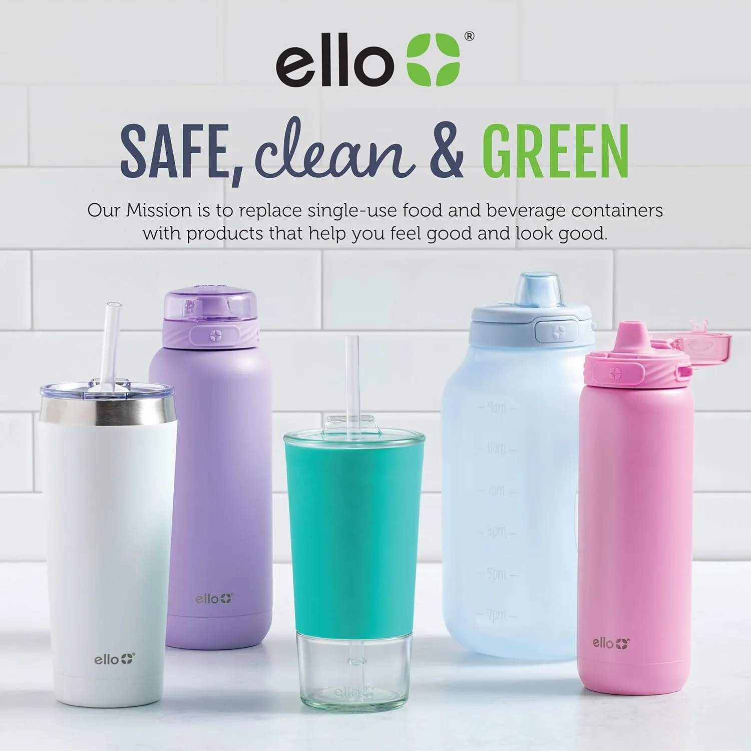 Ello Cooper 22oz Stainless Steel Water Bottle with 2 Lids Chug and Straw | Leak Proof Double Walled and Vacuum Insulated | Fits Car Cupholder | Built in Carry Loop | Dishwasher Safe | Sage