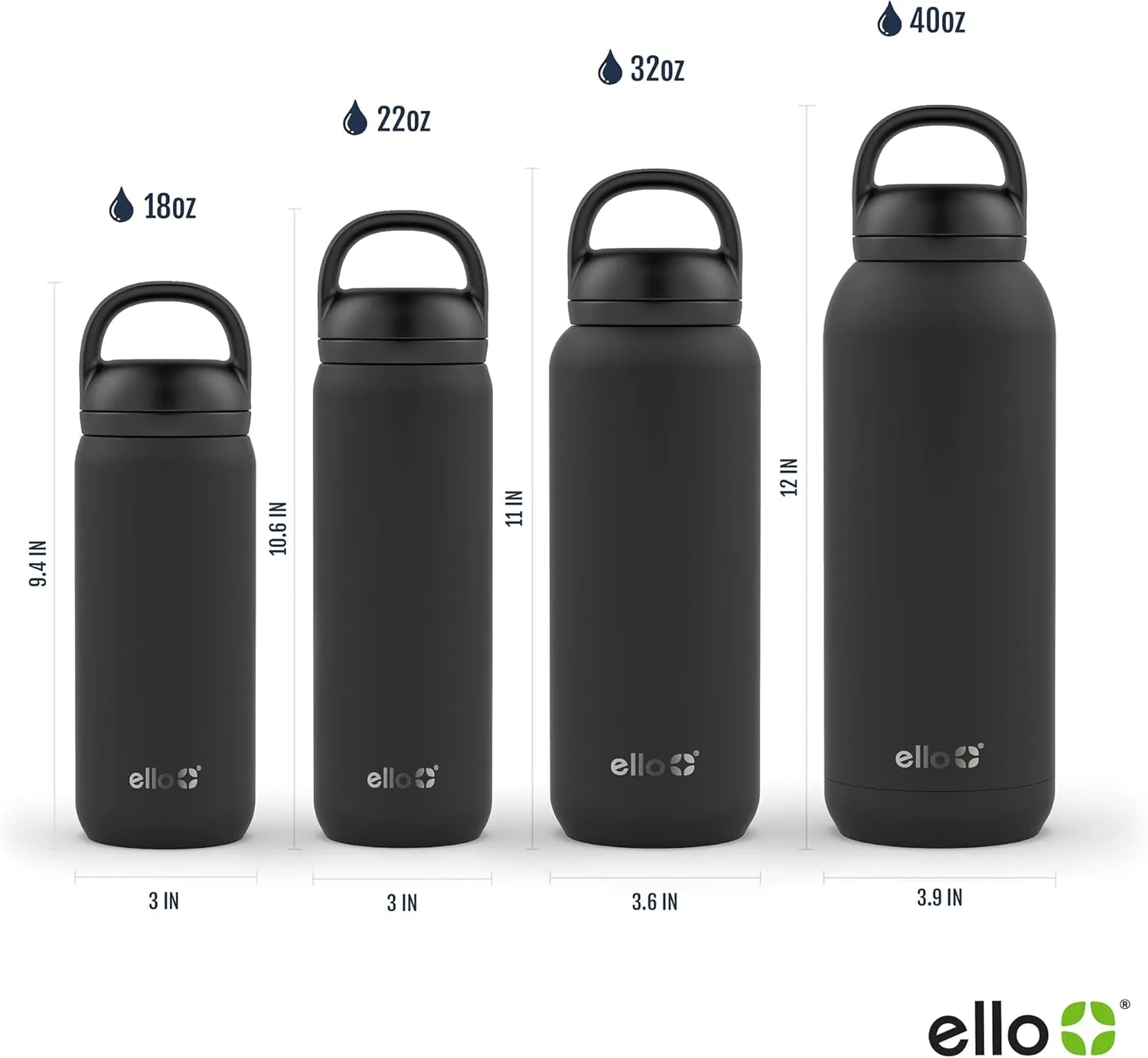 Ello Cooper 22oz Stainless Steel Water Bottle with 2 Lids Chug and Straw | Leak Proof Double Walled and Vacuum Insulated | Fits Car Cupholder | Built in Carry Loop | Dishwasher Safe | Sage