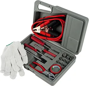 Emergency Roadside Automobile Assistance Kit- 30 Piece Set for Car, Truck, SUV, RV-Carrying Case, Jumper Cables, Tools, Gloves, and More by Stalwart