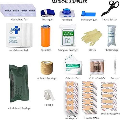 Emergency Survival Trauma Kit - IFAK First Aid Outdoor Stuff Molle System Hurricane Preparedness Bug Out Bag for Car Camping Kyak Mountain Car Earthquake