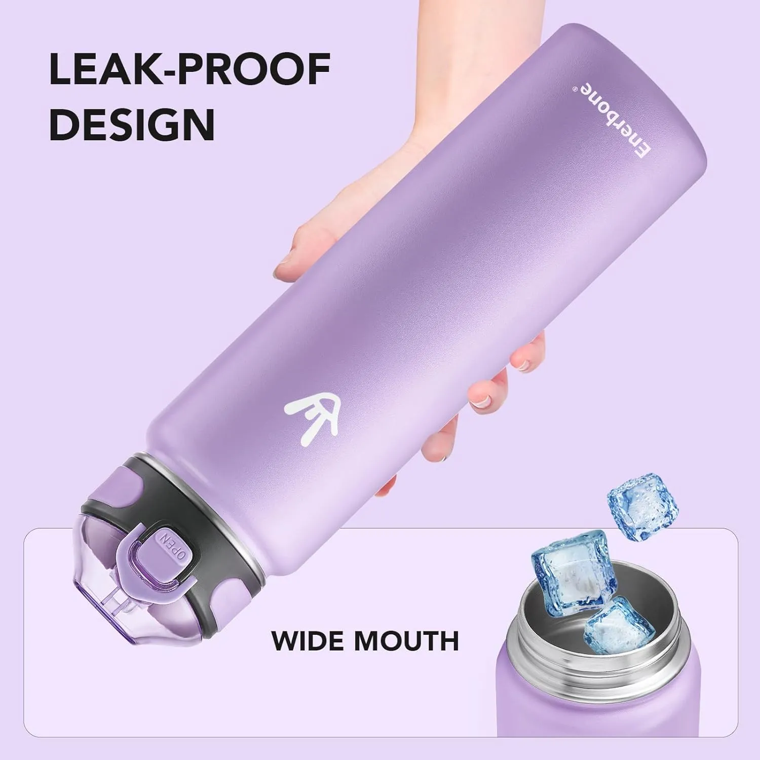 Enerbone Insulated Water Bottle, 32 oz Stainless Steel Water Bottles with Carrying Strap, Double-Wall Vacuum Insulation Thermos, Leakproof Sports Bottle with Straw, Keep Drinks Hot or Cold for Hours