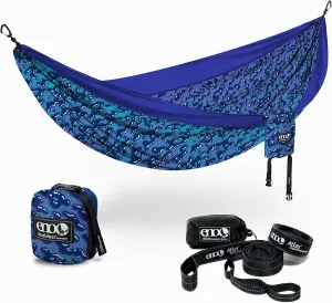 ENO Bundle, Includes The SingleNest Hammock & Atlas Suspension System, Lightweight, Durable Hammock with Straps for Camping, Hiking & Travel, Print Splash/Sapphire