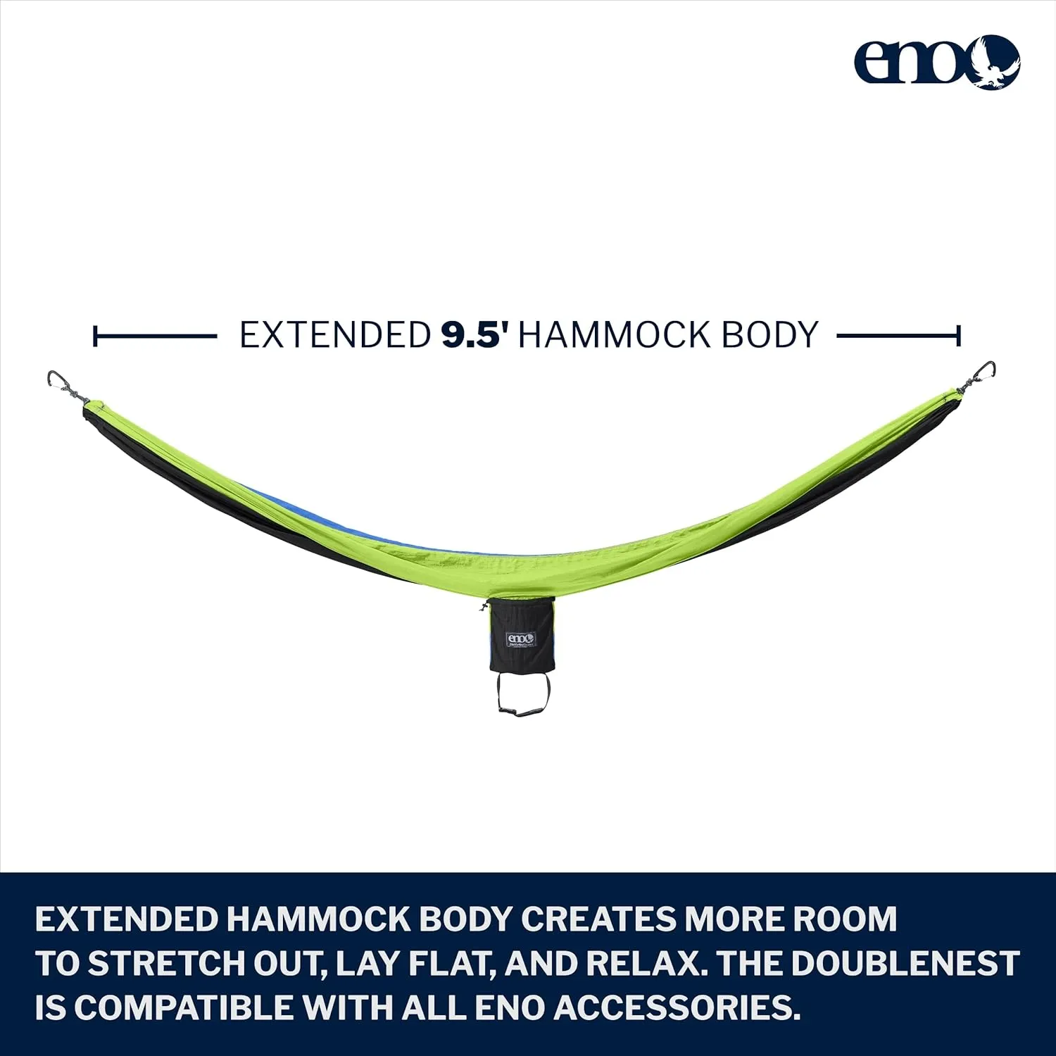 ENO DoubleNest Hammock - Lightweight, Portable, 1 to 2 Person Hammock - for Camping, Hiking, Backpacking, Travel, a Festival, or The Beach - Chartreuse/Black/Royal