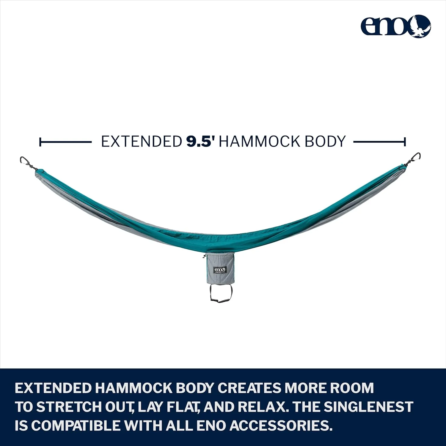 ENO SingleNest Hammock - Lightweight, 1 Person Portable Hammock - for Camping, Hiking, Backpacking, Travel, a Festival, or The Beach - Grey/Seafoam