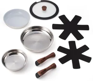 Ergo Chef Pro Series 8pc Smart Pan Set, Removable Handles, space-saving for kitchens, RVs & Camping Compatible with electric, gas & induction stoves, stainless steel pans & ceramic, PTFE & PFOA free
