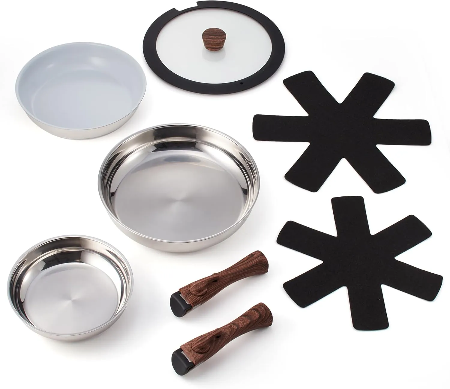 Ergo Chef Pro Series 8pc Smart Pan Set, Removable Handles, space-saving for kitchens, RVs & Camping Compatible with electric, gas & induction stoves, stainless steel pans & ceramic, PTFE & PFOA free