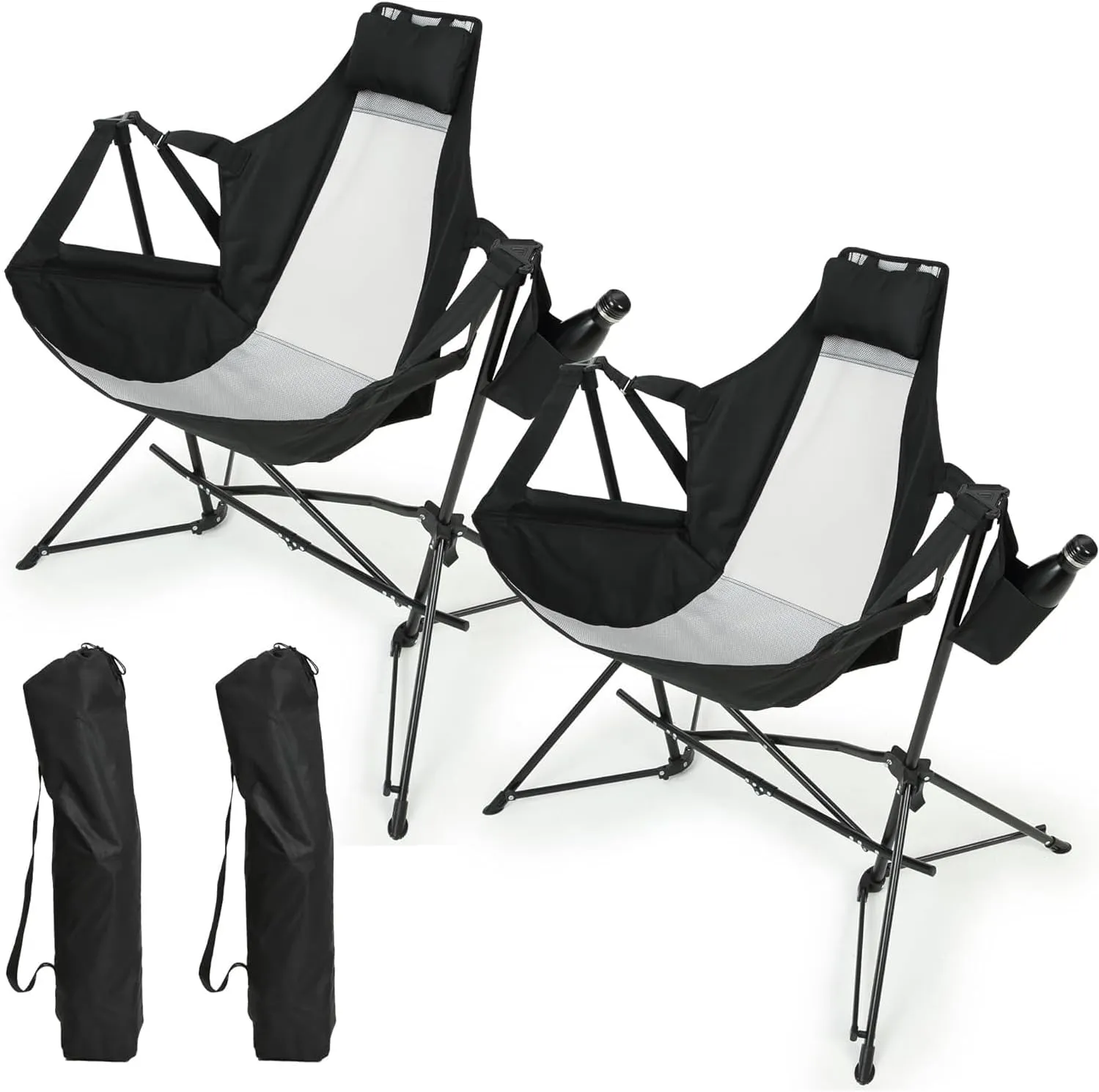 espidoo Folding Hammock Camping Chair: 2-Pack Portable Rocking Recliner with Steel Frame & Breathable Fabric - Adjustable Back for Adults - Outdoor Travel Lawn Backyard & Patio Use