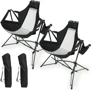 espidoo Folding Hammock Camping Chair: 2-Pack Portable Rocking Recliner with Steel Frame & Breathable Fabric - Adjustable Back for Adults - Outdoor Travel Lawn Backyard & Patio Use
