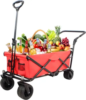 ESPIDOO Folding Utility Wagon Cart: Heavy-Duty Steel Frame with 600D Oxford Fabric, All-Terrain Wheels for Beach Camping Picnic Grocery Shopping - 230Lbs Capacity Outdoor Transport Cart for Parents &