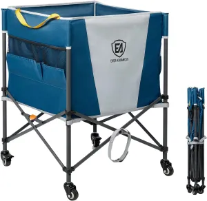 EVER ADVANCED Rolling Ball Storage Cart with Lockable Wheels, 33 x 22.8in Collapsible Garage Sports Equipment Organizer for Volleyball Basketball Tennis Toy Storage Multi-Sport Family Gym