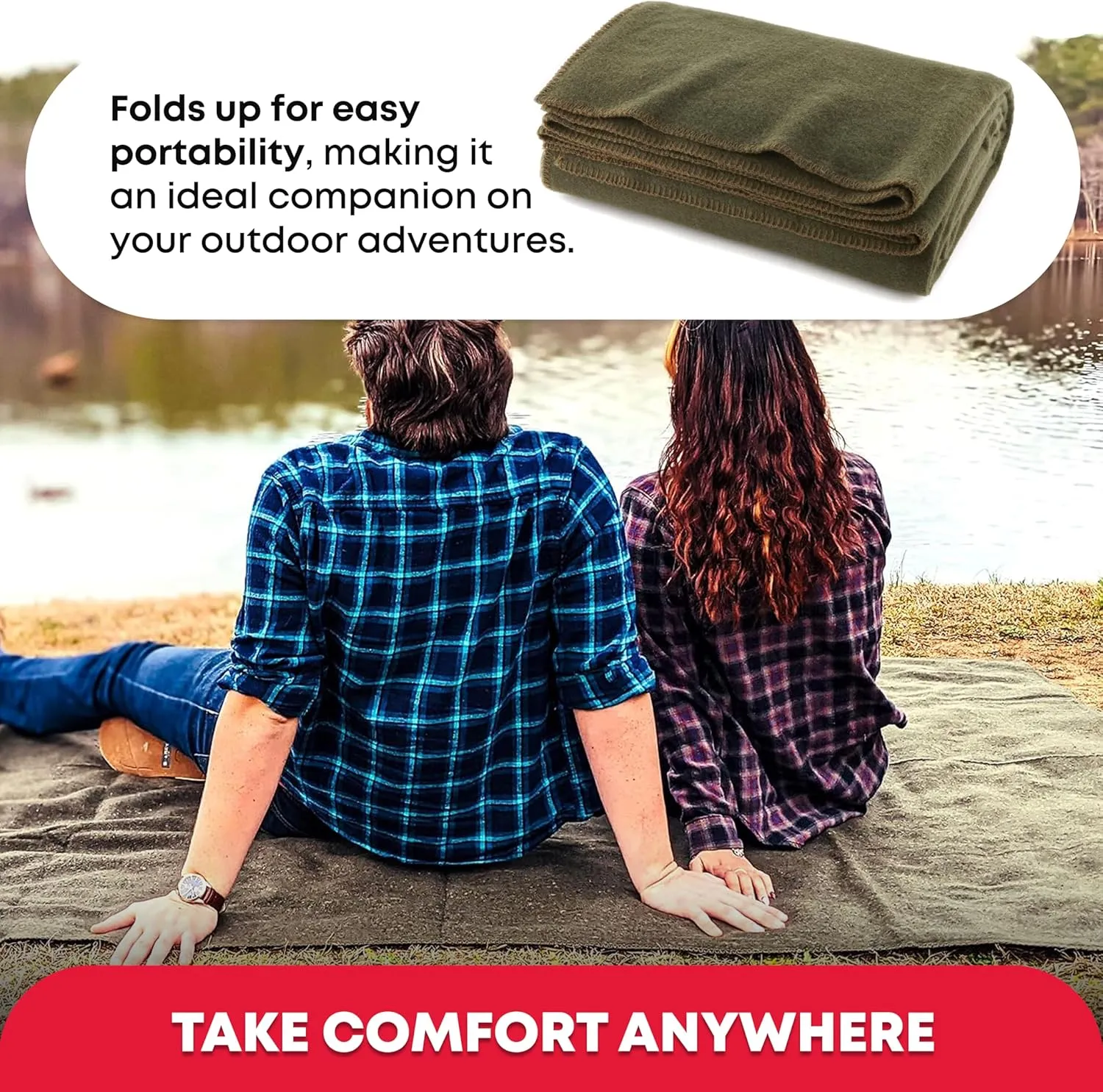 Ever Ready First Aid Olive Drab Green Warm Fire Retardant Blanket, 66" x 90"