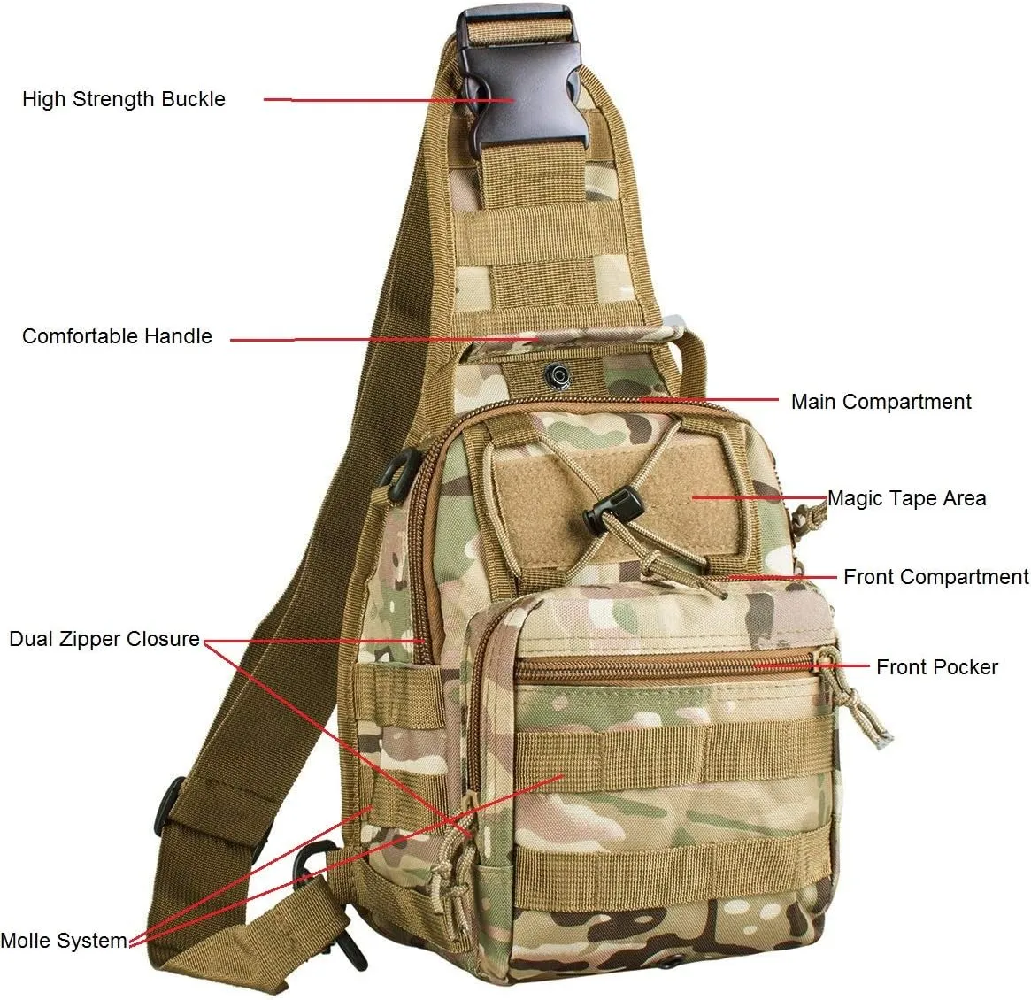 FAMI Outdoor Tactical Bag Backpack, Military Sport Bag Pack Sling Shoulder Backpack Tactical Satchel for Every Day Carry (CP)