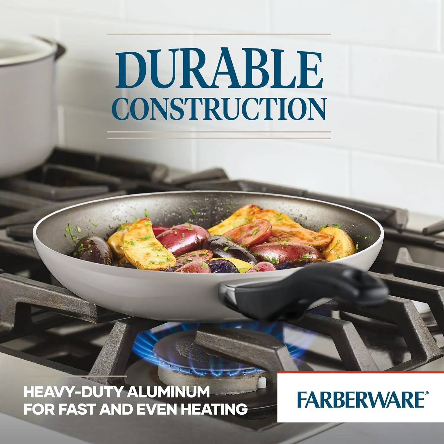 Farberware Dishwasher Safe Nonstick Cookware Pots and Pans Set, 15 Piece, Champagne