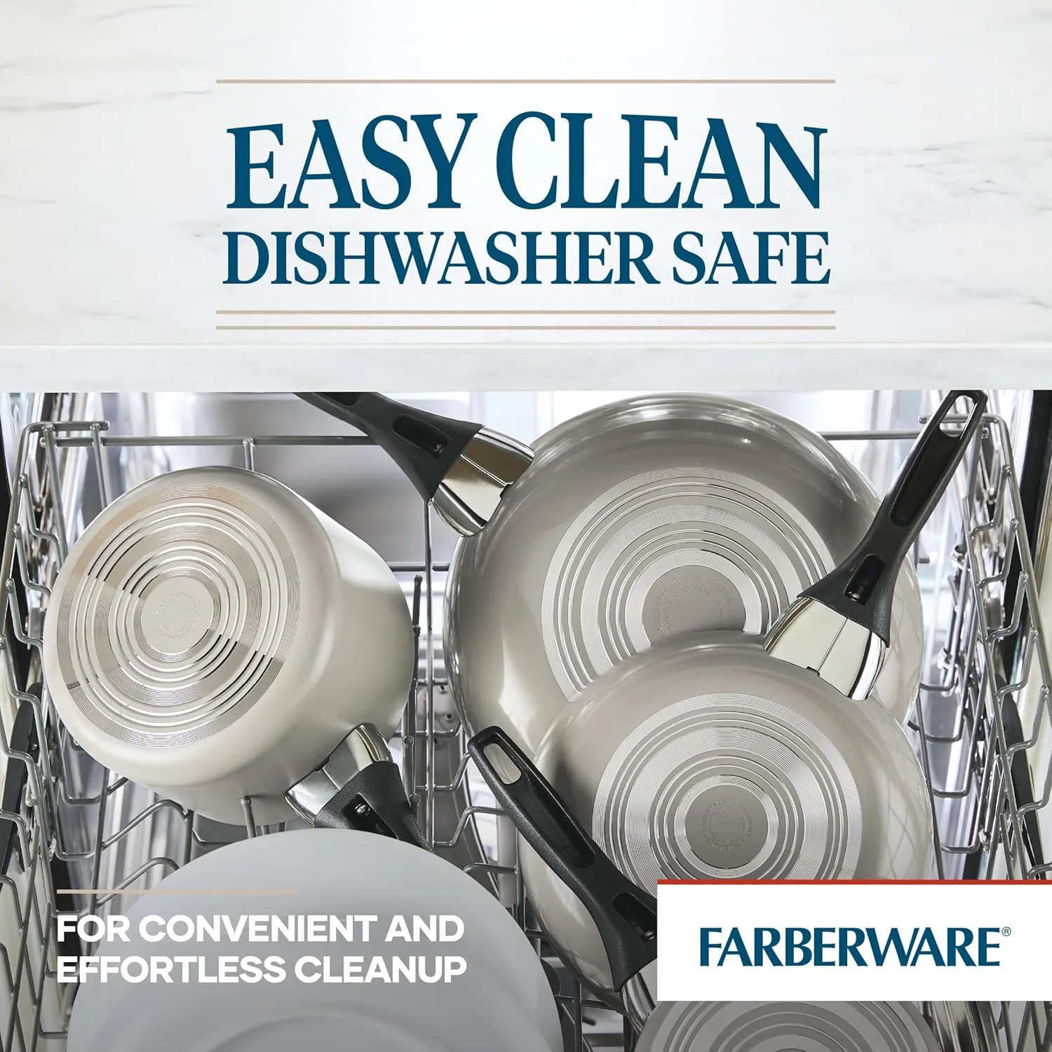 Farberware Dishwasher Safe Nonstick Cookware Pots and Pans Set, 15 Piece, Champagne