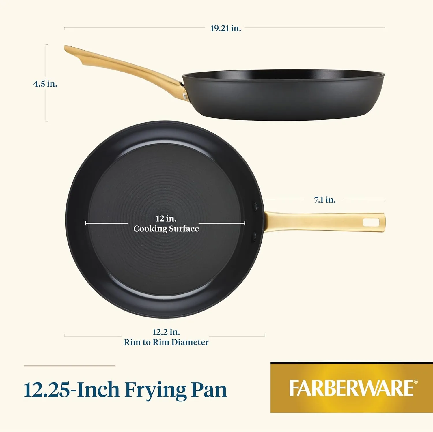Farberware Forged Induction Ceramic Cookware Nonstick Frying Pan/Skillet, Dishwasher Safe, Suitable for All Stovetops, 12.25 Inch Fry Pan - Black and Gold