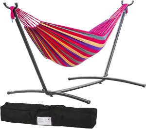 FDW Double Hammock Stands Portable Hammock Stand Heavy Duty Steel Stand for Outdoor Patio or Indoor (Red)