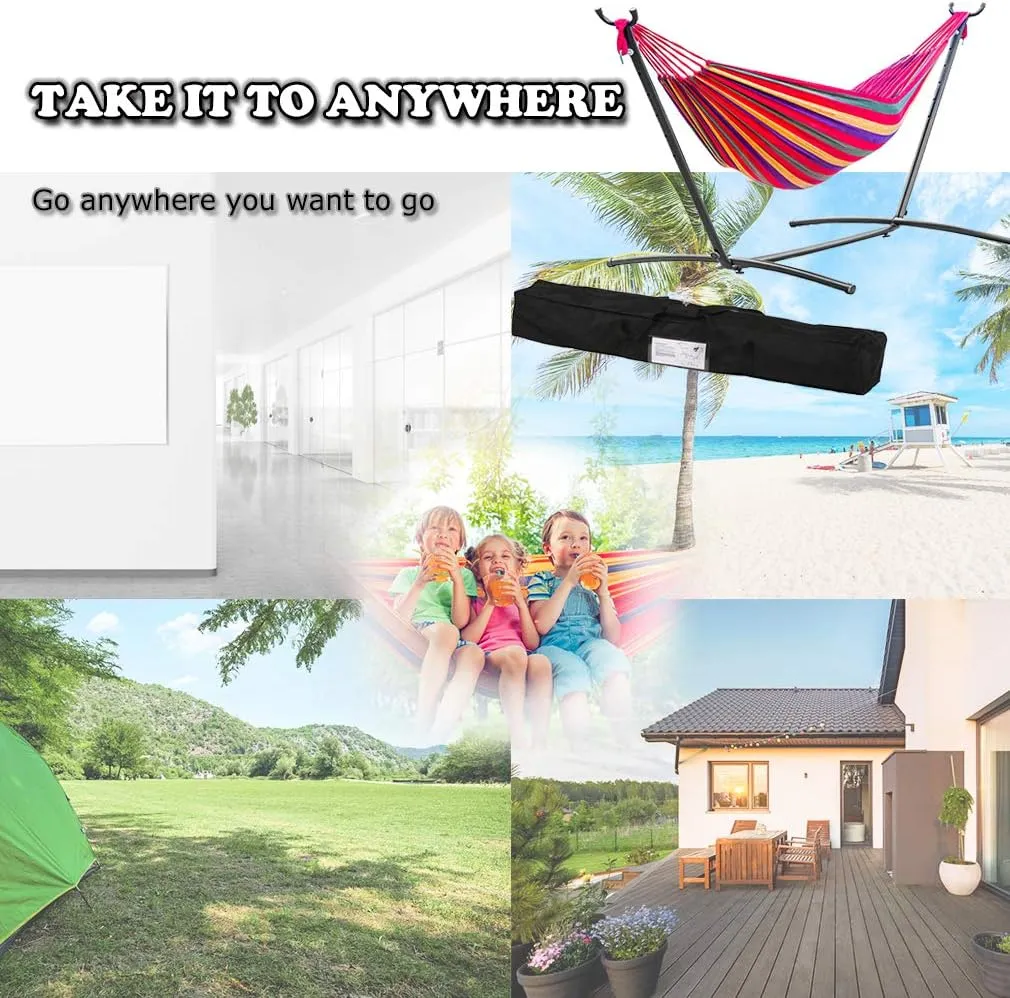 FDW Double Hammock Stands Portable Hammock Stand Heavy Duty Steel Stand for Outdoor Patio or Indoor (Red)