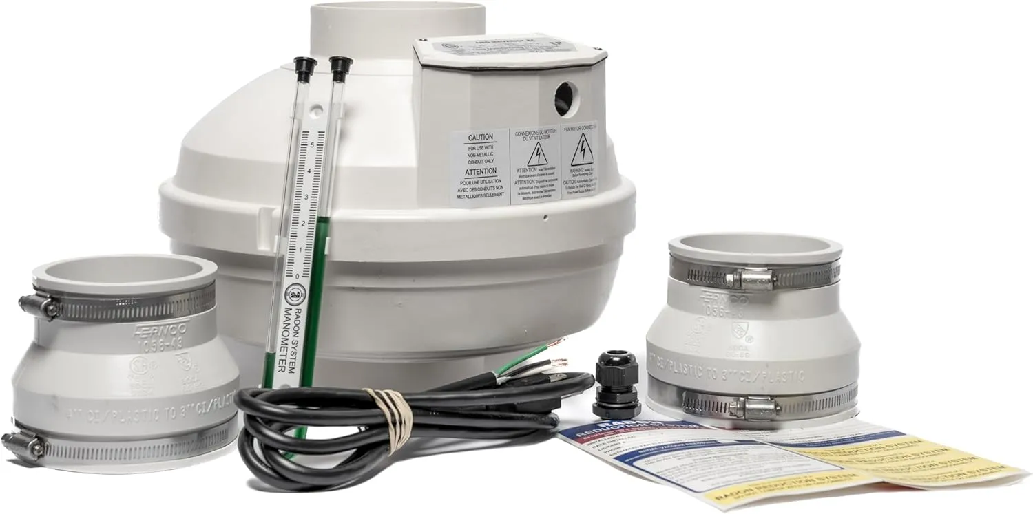 Festa AMG Maverick EC Radon Fan - Quiet and Energy Efficient Radon Mitigation Inline Fans - Electronically Commutated Motor- High Performance Inline 4" Duct Fan - 3" Installation Kit
