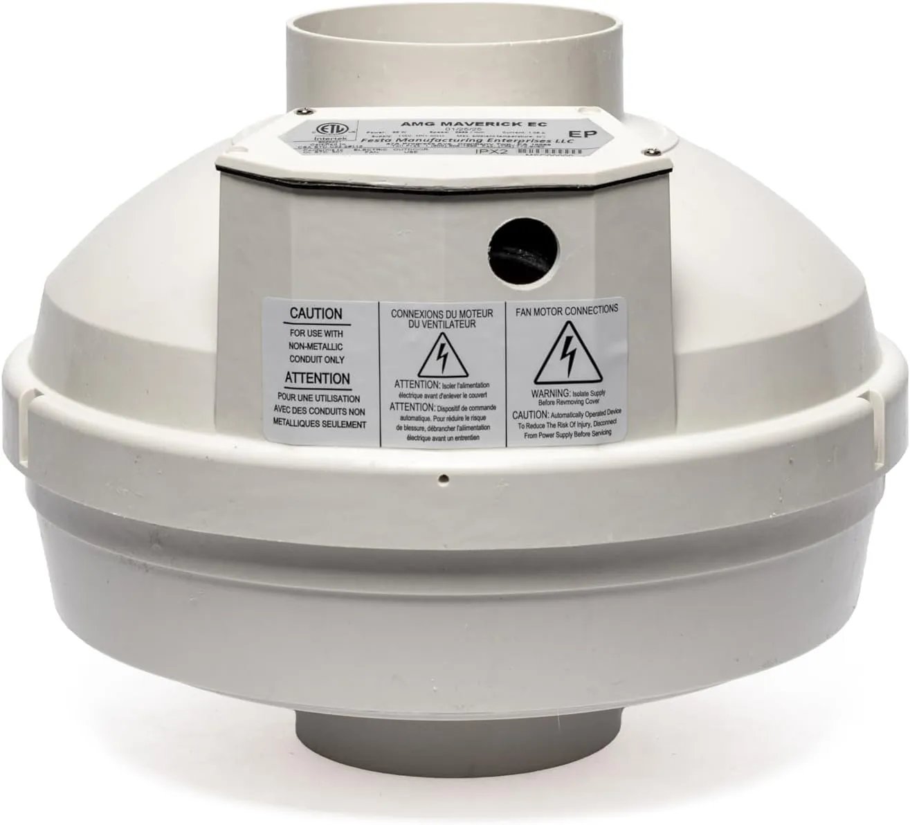 Festa AMG Maverick EC Radon Fan - Quiet and Energy Efficient Radon Mitigation Inline Fans - Electronically Commutated Motor- High Performance Inline 4" Duct Fan - 3" Installation Kit