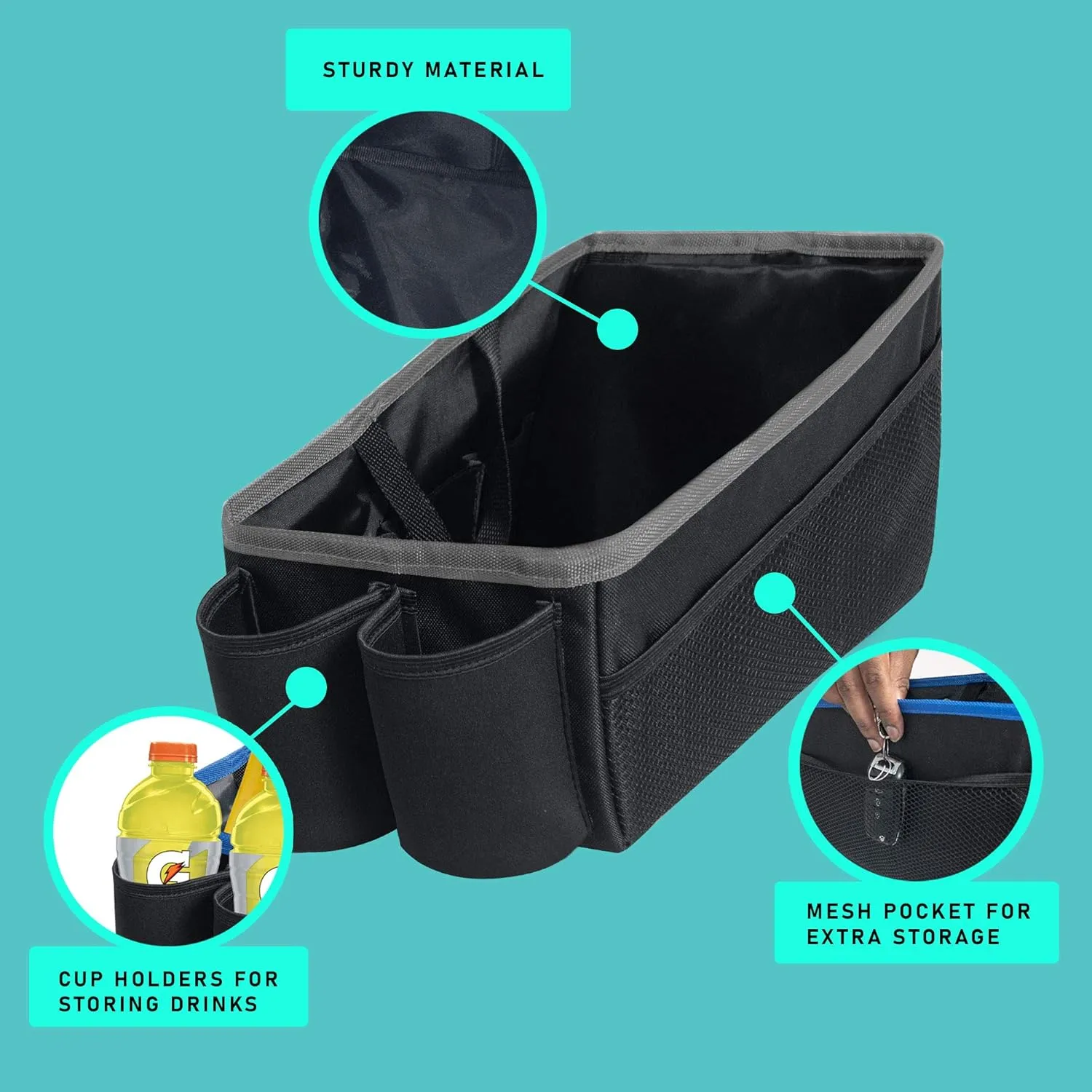 FH Group E-Z Travel Multi-Use Car Organizer with Cup Holders | Back Seat Storage Black