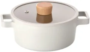 Fika NEOFLAM Mini Petit Pot for Stovetops and Induction | Wood knob and Glass Lid | Made in Korea (7 inch / 1.6qt)