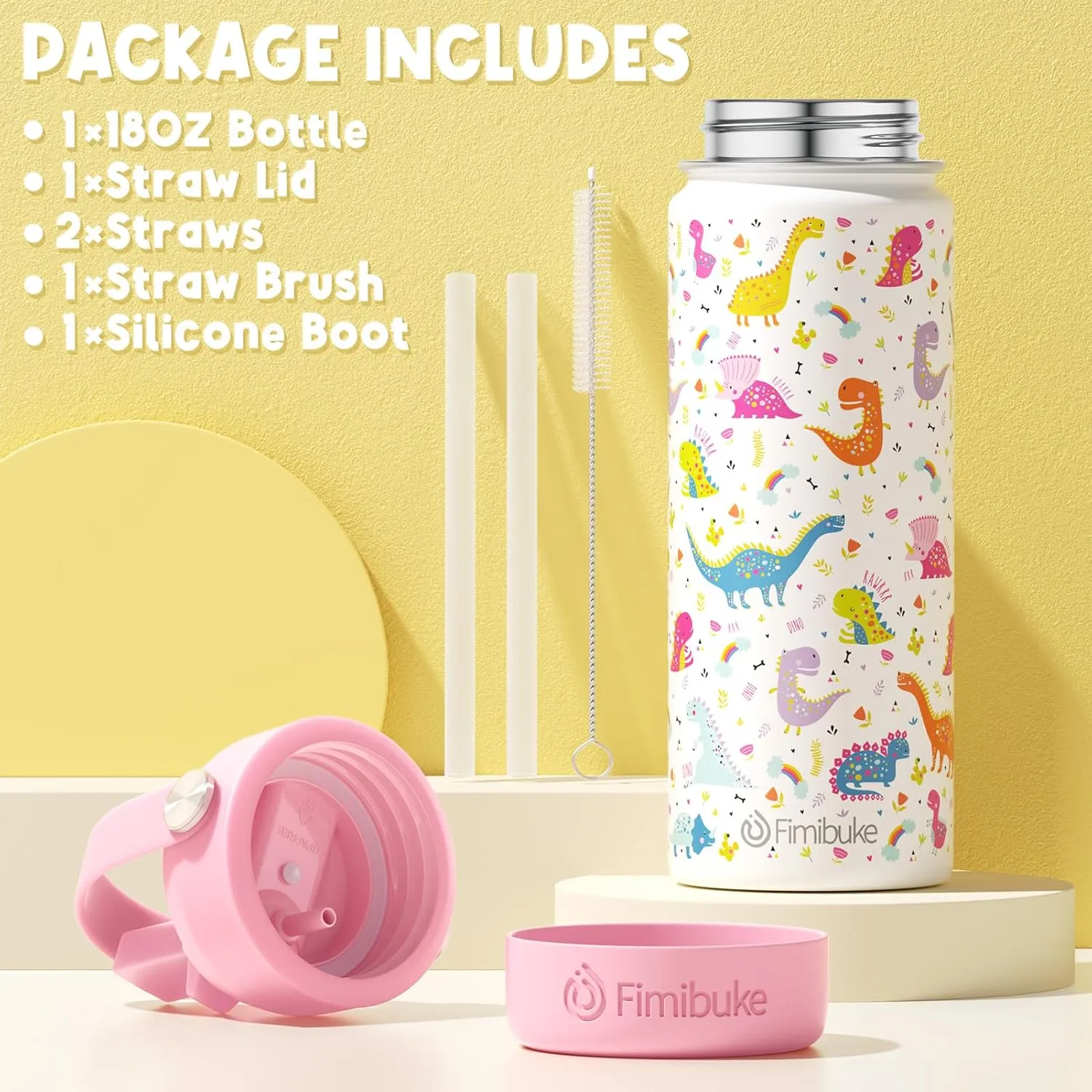Fimibuke Kids Insulated Water Bottle, 18oz BPA FREE 18/8 Stainless Steel Kids Cup with Straw Travel Tumbler Double Wall Vacuum Leak Proof Toddler Water Bottle for School Boys Girls(1 Pack, Space)