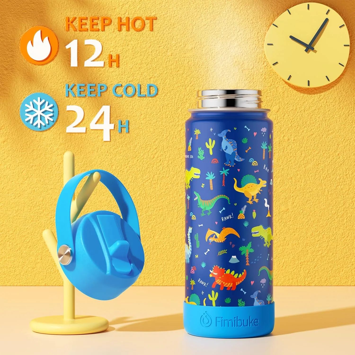 Fimibuke Kids Insulated Water Bottle, 18oz BPA FREE 18/8 Stainless Steel Kids Cup with Straw Travel Tumbler Double Wall Vacuum Leak Proof Toddler Water Bottle for School Boys Girls(1 Pack, Space)