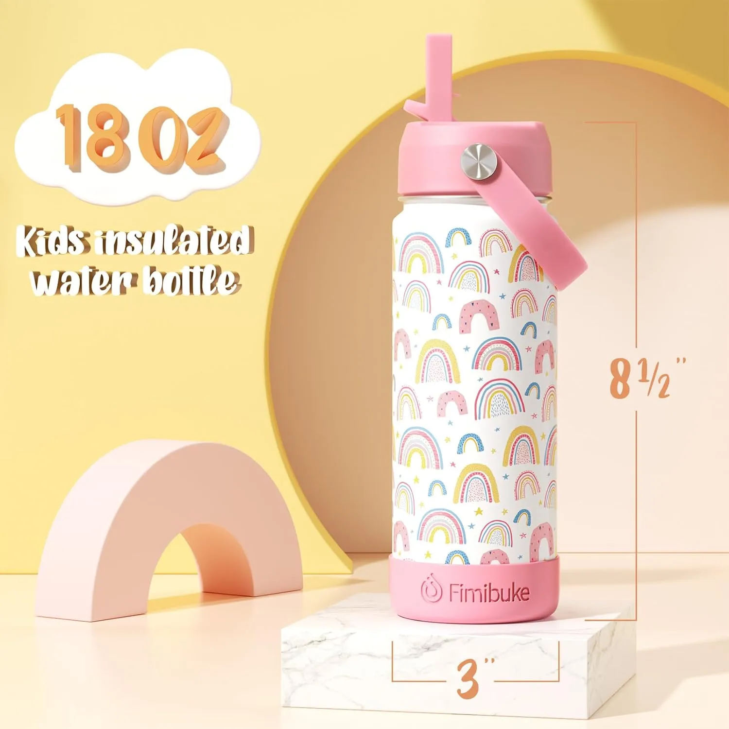Fimibuke Kids Insulated Water Bottle, 18oz BPA FREE 18/8 Stainless Steel Kids Cup with Straw Travel Tumbler Double Wall Vacuum Leak Proof Toddler Water Bottle for School Boys Girls(1 Pack, Space)
