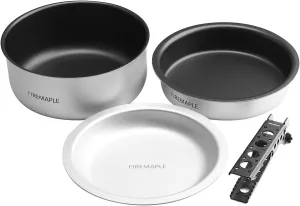 Fire Maple Lightweight Aluminum Alloy Camping Cookware Set with Non-Stick Teflon Coating, all nestable for easy transport—perfect for hiking and camping.