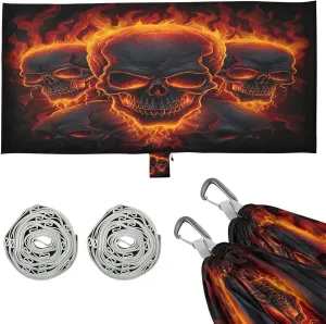 Fire Skulls Camping Hammock, Single Portable Hammocks with Tree Straps & Attached Carry Bag, 330Lbs Capacity Perfect for Outside Indoor Hiking Beach Backpack Travel