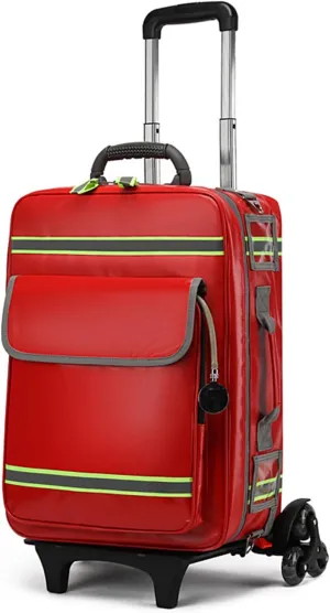 First Aid Bag Empty, First Responder Trauma Bags,Rolling Bag Trolley,First Aid Backpack Empty Trauma Bag for Camping,Hiking,Outdoor Travel(Red)