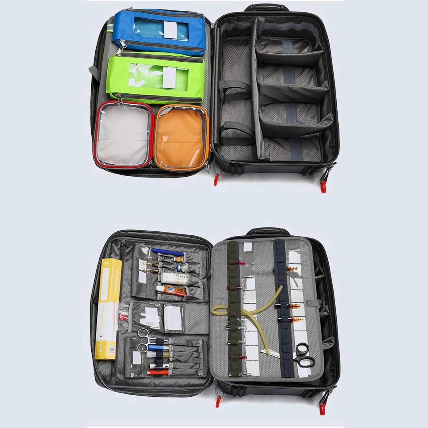 First Aid Bag Empty, First Responder Trauma Bags,Rolling Bag Trolley,First Aid Backpack Empty Trauma Bag for Camping,Hiking,Outdoor Travel(Red)