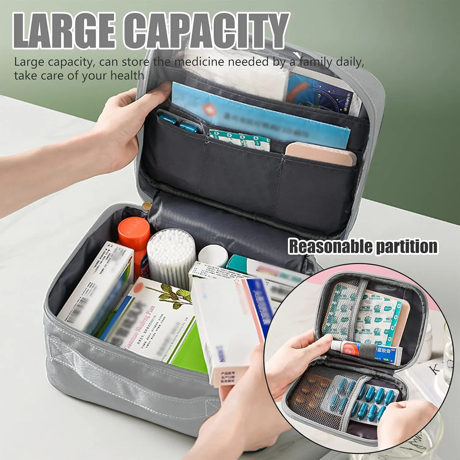 First Aid Bag Empty, Waterproof Emergency Medic Trauma Bag, Medicine Bag For Traveling ,Home Hiking Camping Car Office(Large and Small,Grey)