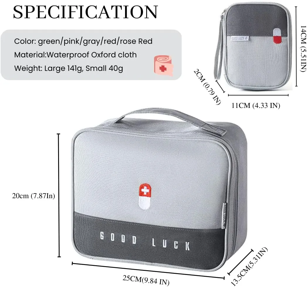 First Aid Bag Empty, Waterproof Emergency Medic Trauma Bag, Medicine Bag For Traveling ,Home Hiking Camping Car Office(Large and Small,Grey)