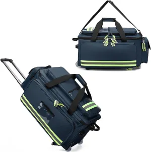First Aid Kit Bag Large Capacity Medical Trolley Bag with Wheels First Responder Trauma Bag Portable Outdoor Emergency Medical Duffle Bag Empty with Compartments Removable for Oxygen Tank,(Blue)