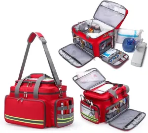 First Aid Kit Multiple Compartments Lightweight Emergency Responder Trauma Bag - Great for Home, Outdoors, Office, Car, Travel, Camping, Hiking, Boating(Color:Red), 45x28x33cm