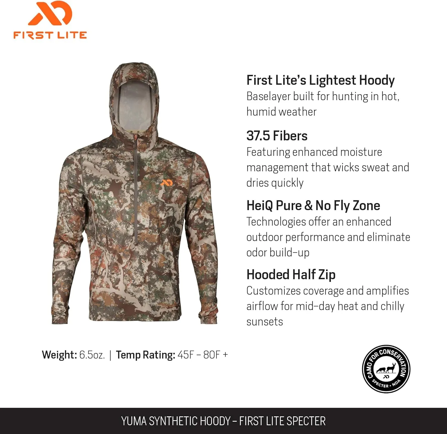 First Lite Men's Yuma Synthetic Hoody - Breathable Ultralight Camo Hunting Baselayer