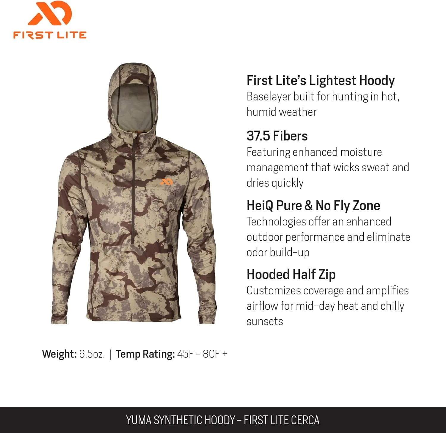 First Lite Men's Yuma Synthetic Hoody - Breathable Ultralight Camo Hunting Baselayer