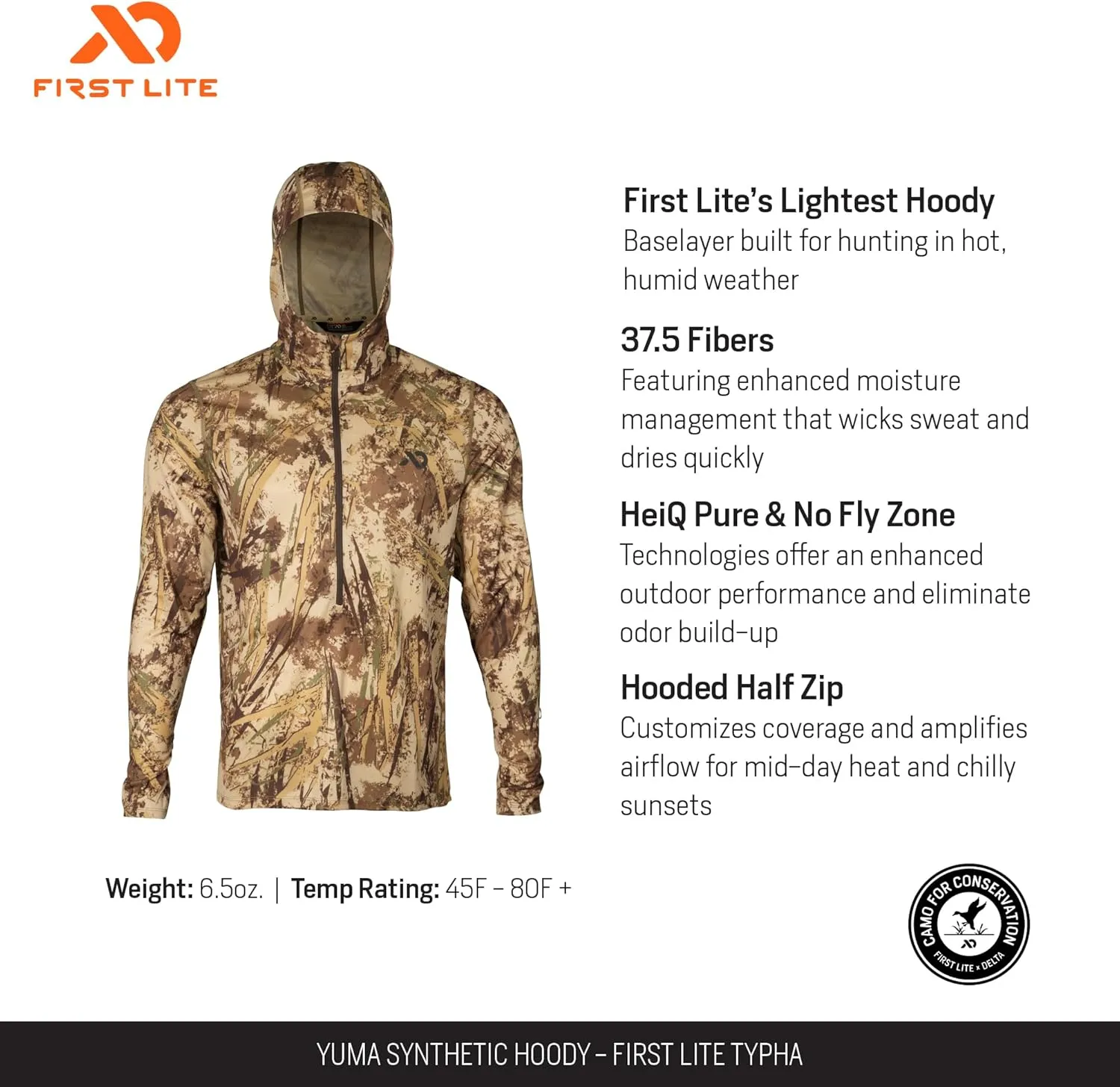 First Lite Men's Yuma Synthetic Hoody - Breathable Ultralight Camo Hunting Baselayer