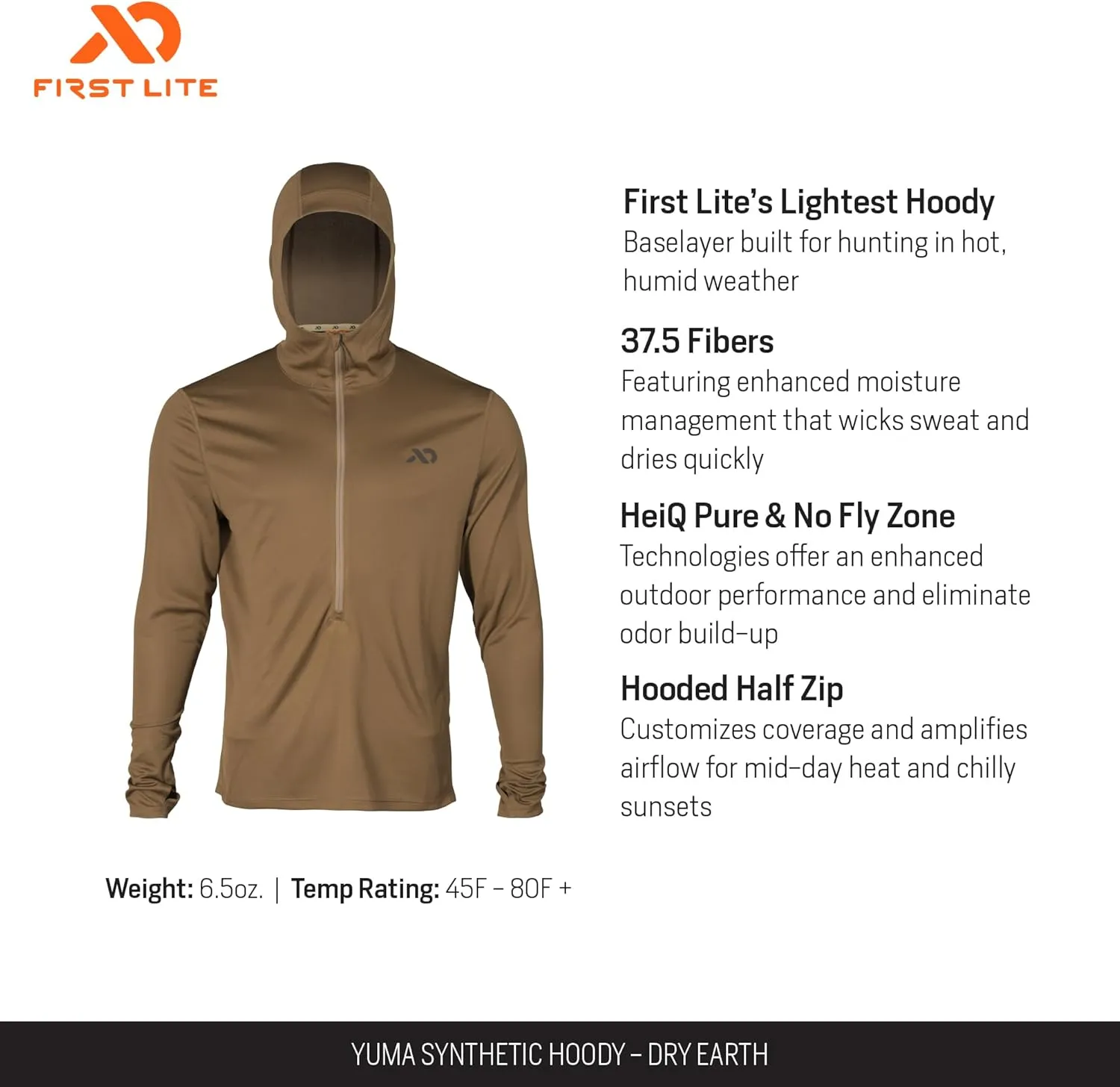 First Lite Men's Yuma Synthetic Hoody - Breathable Ultralight Camo Hunting Baselayer