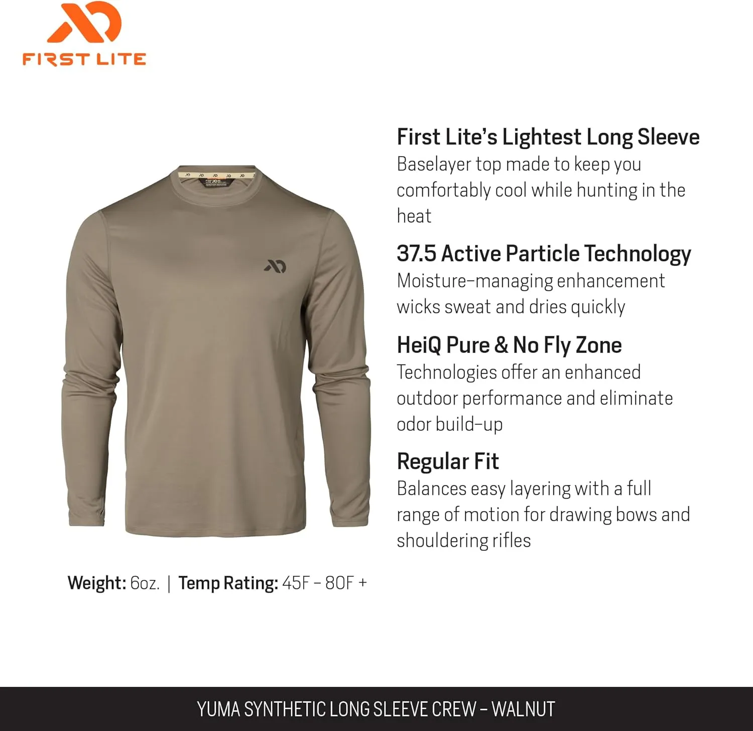 First Lite Men's Yuma Synthetic Long Sleeve Crew - Breathable Ultralight Camo Hunting Baselayer