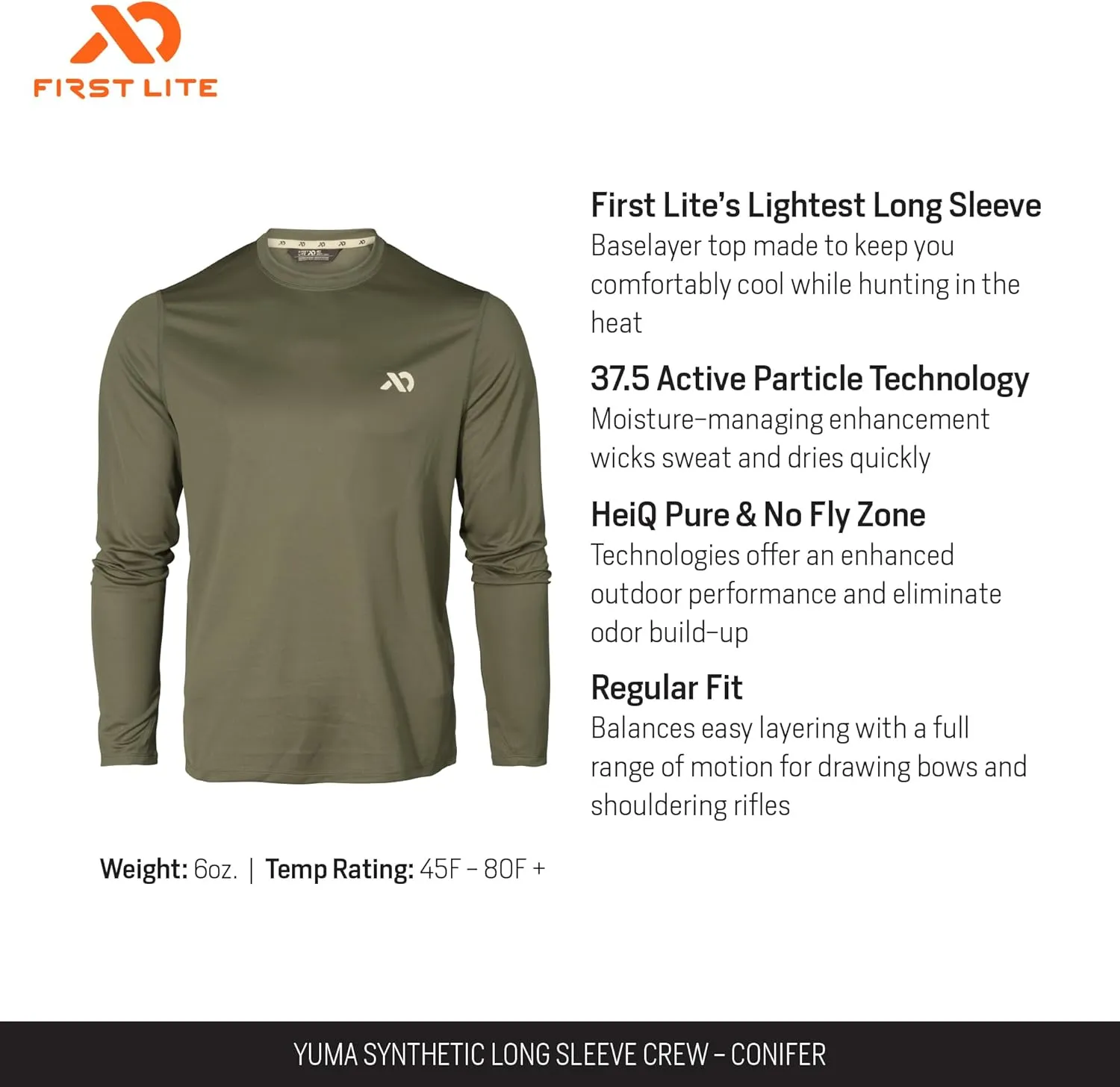 First Lite Men's Yuma Synthetic Long Sleeve Crew - Breathable Ultralight Camo Hunting Baselayer