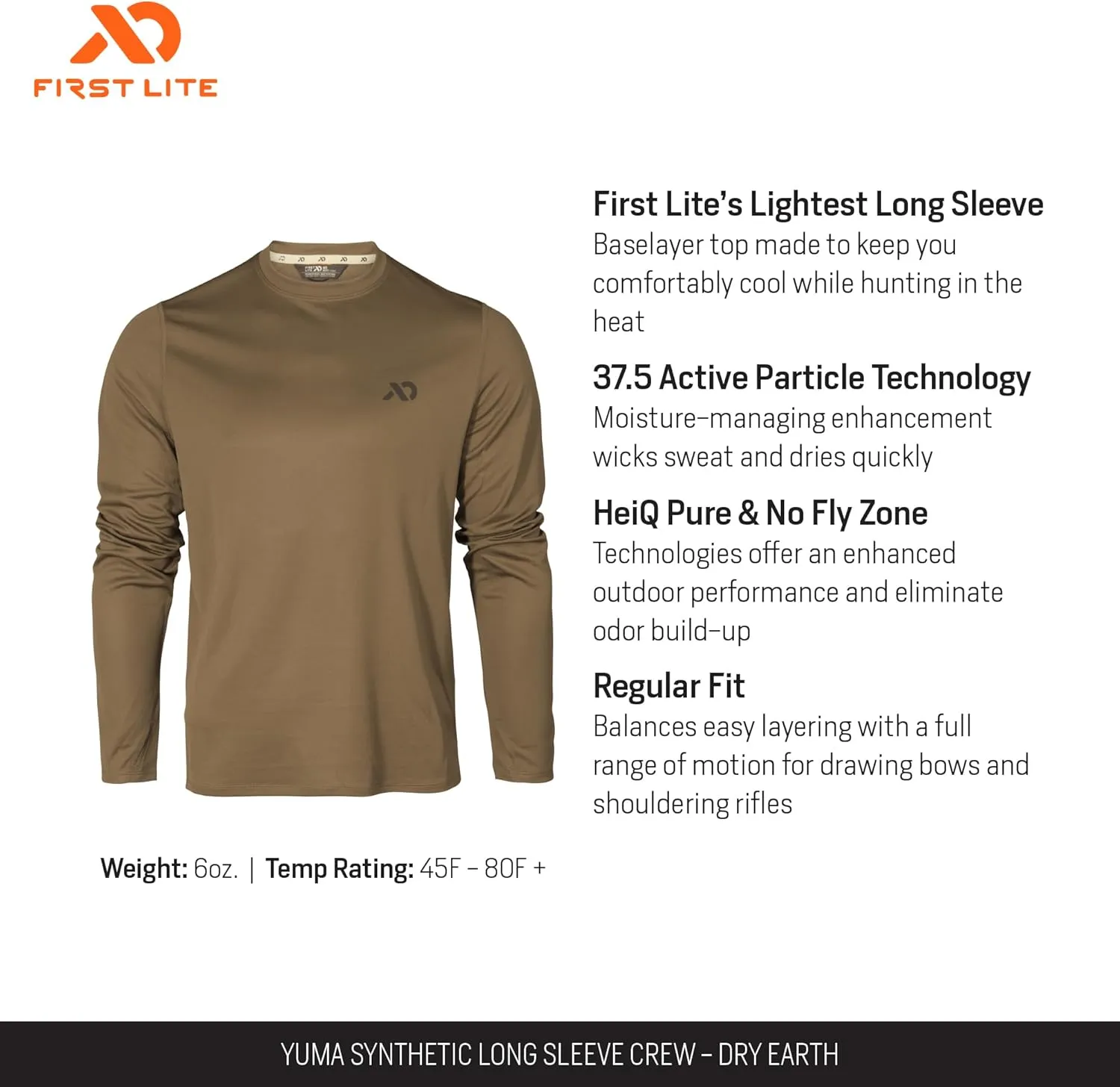 First Lite Men's Yuma Synthetic Long Sleeve Crew - Breathable Ultralight Camo Hunting Baselayer