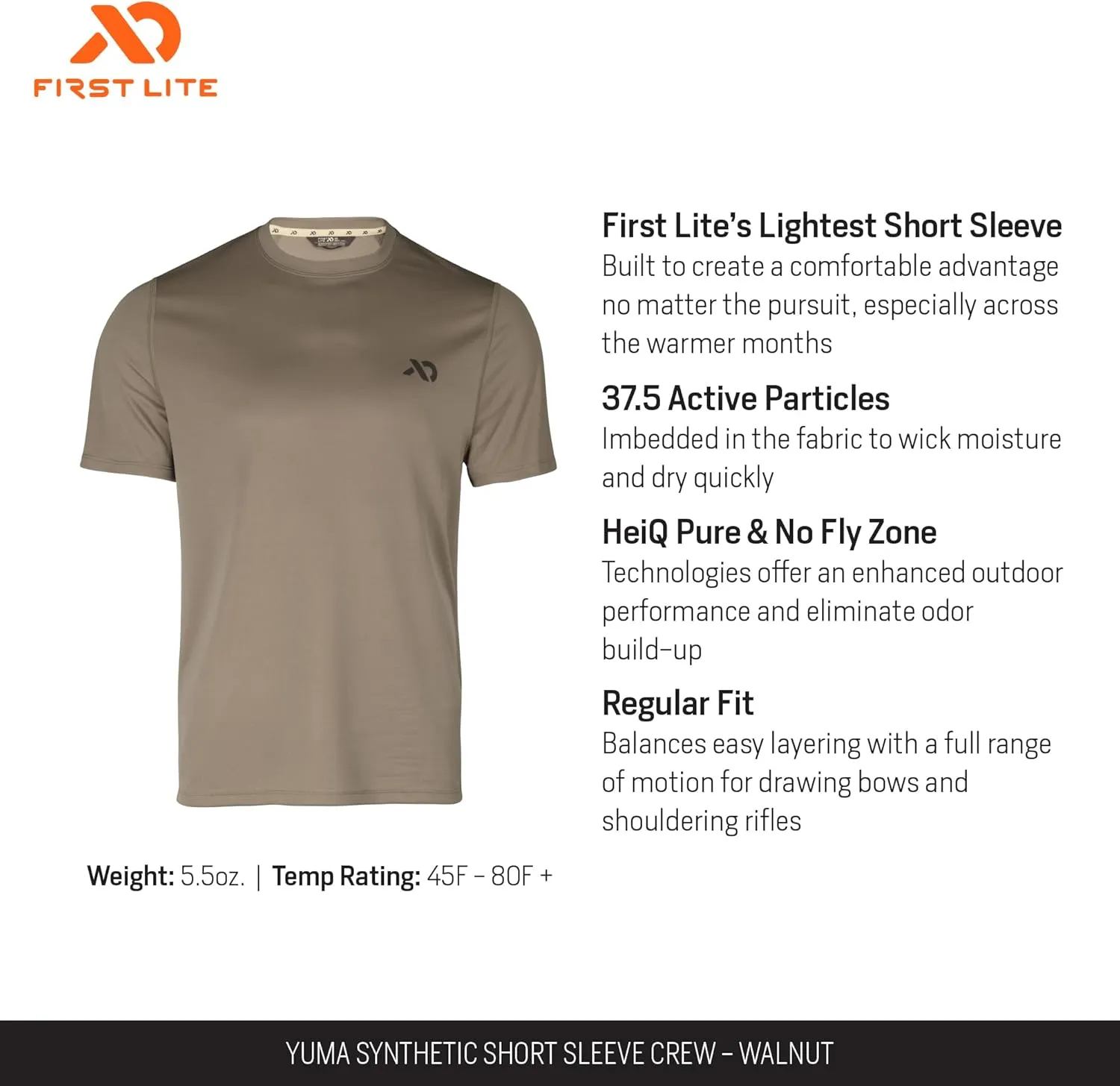 First Lite Men's Yuma Synthetic Short Sleeve Crew - Breathable Ultralight Camo Hunting Baselayer
