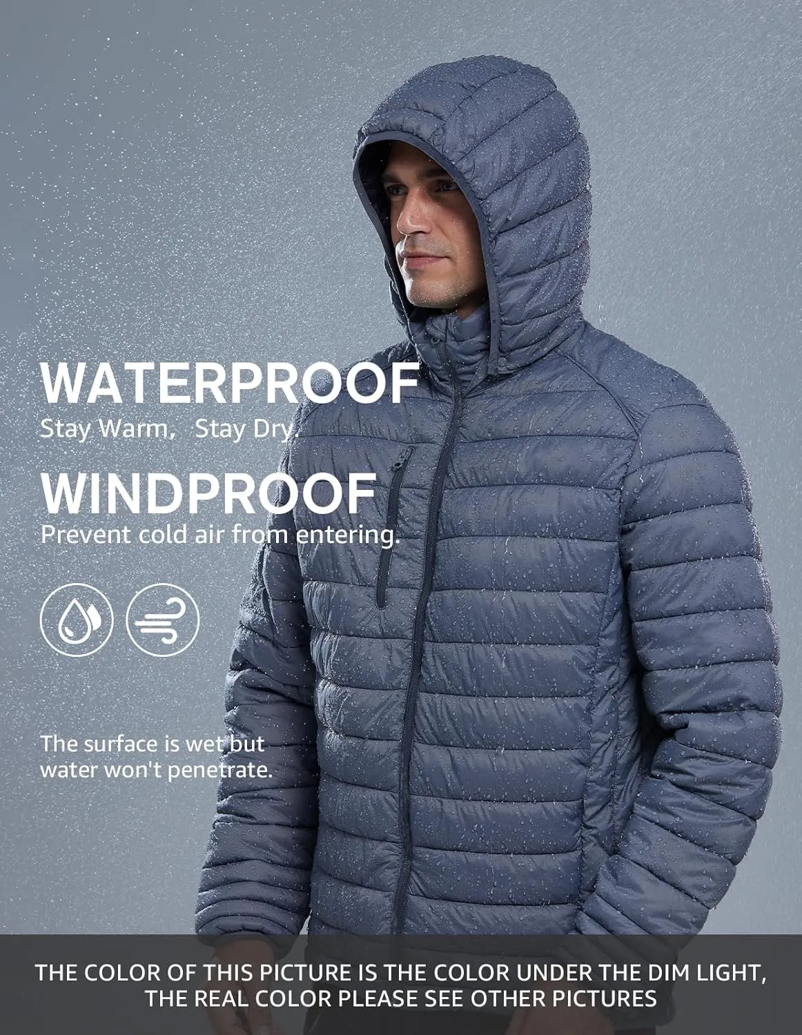 fit space Men's Insulated Synthetic Down Puffer Jacket Winter Warm Coat Quilted Water Resistant Packable Hiking Camping