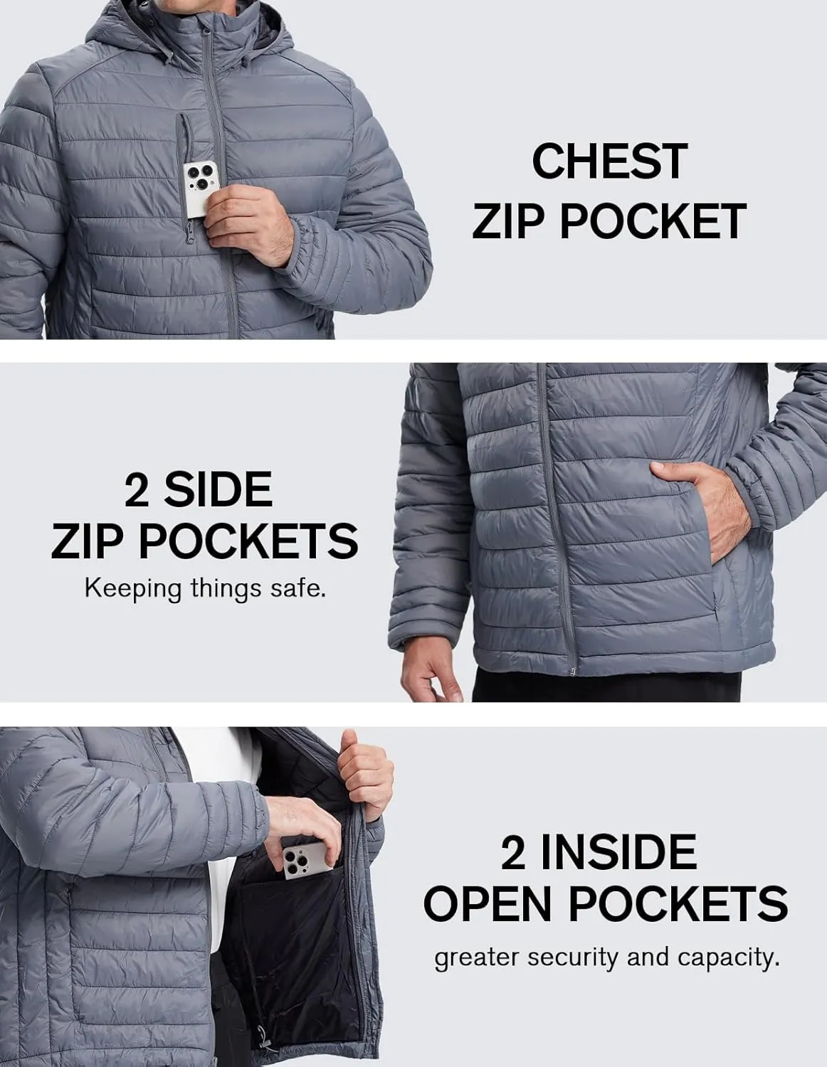 fit space Men's Insulated Synthetic Down Puffer Jacket Winter Warm Coat Quilted Water Resistant Packable Hiking Camping